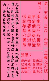 关帝灵签 第15签：中平 王羲之坦腹